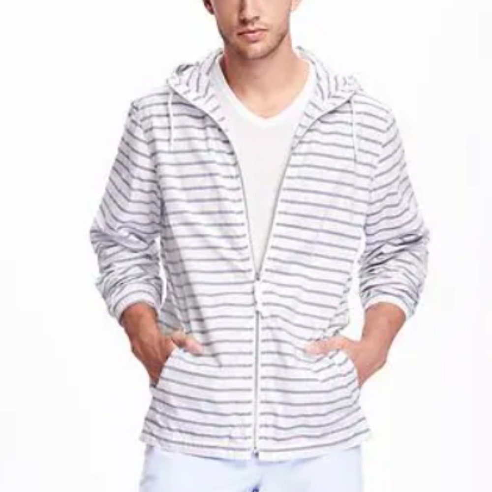 Old Navy Men's Unisex Full-Zip Lightweight Windbreaker Jacket White/Gray Sz L/G